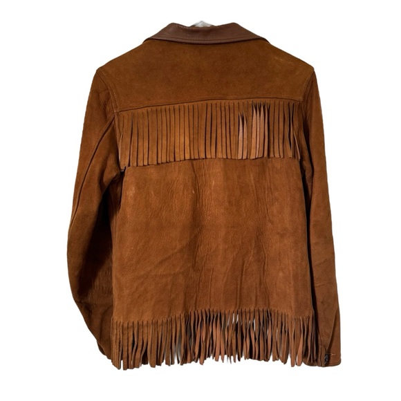 Vintage Brown Fringe Leather Jacket 50s Western Boho Harriswear Womens Medium - Picture 3 of 12